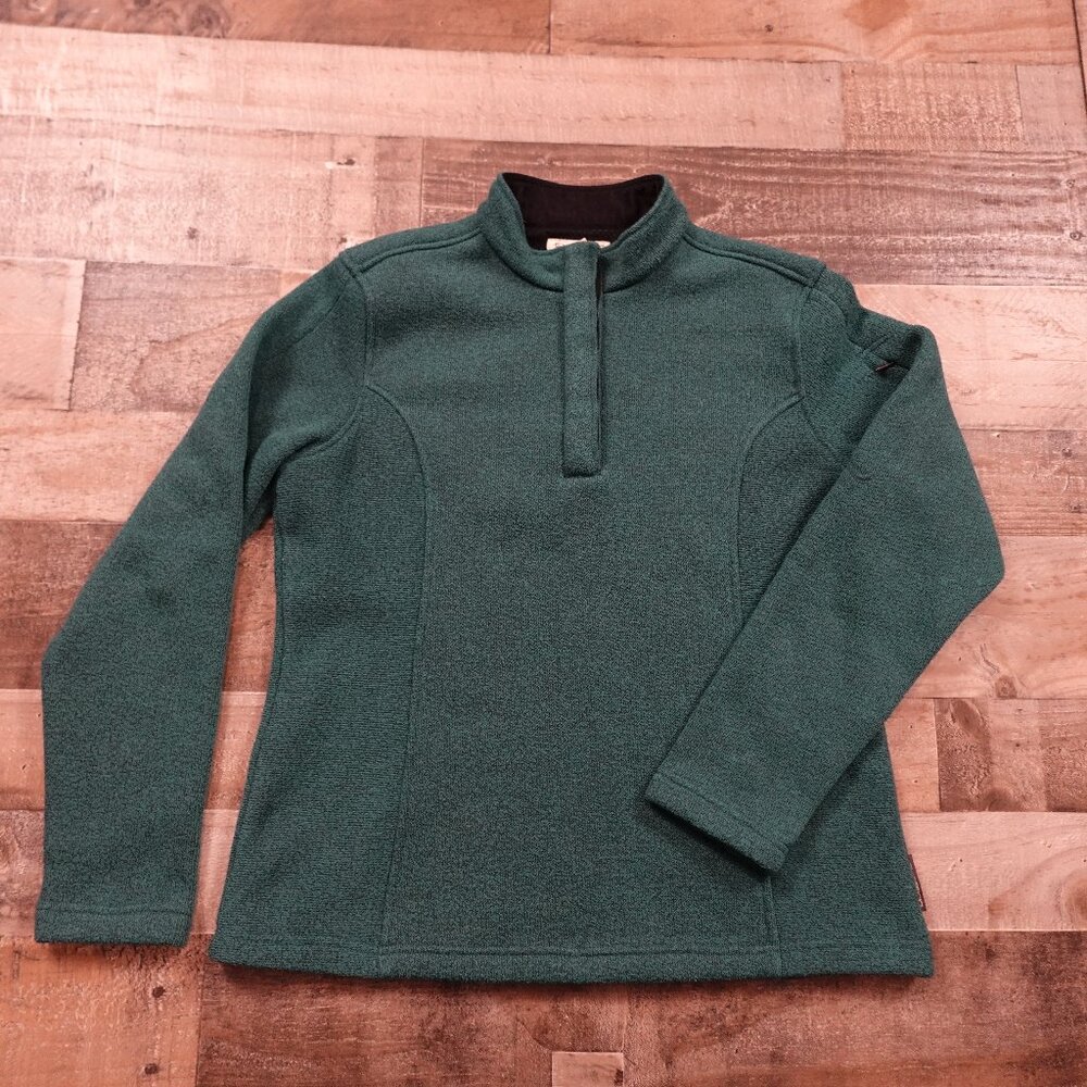 Exofficio fleece quarter snap mock neck pullover women's large heather green